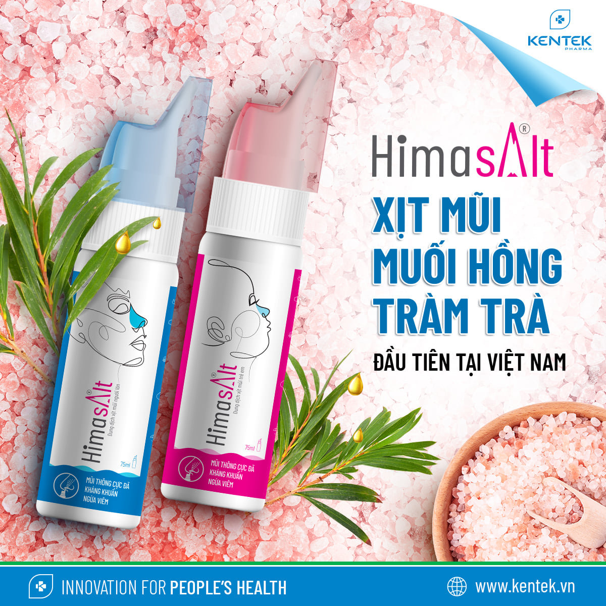 Hình ảnh sản phẩm Himasalt - xịt vệ sinh mũi từ muối hồng và tràm trà đầu tiên tại Việt Nam.